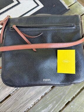 Fossil Black Crossbody with Brown Strap